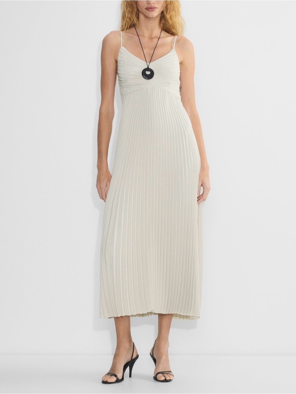 Babaton NWT Celebrate Dress Matte Pearl Pleated Maxi V-Neck Studio Drape Aritzia